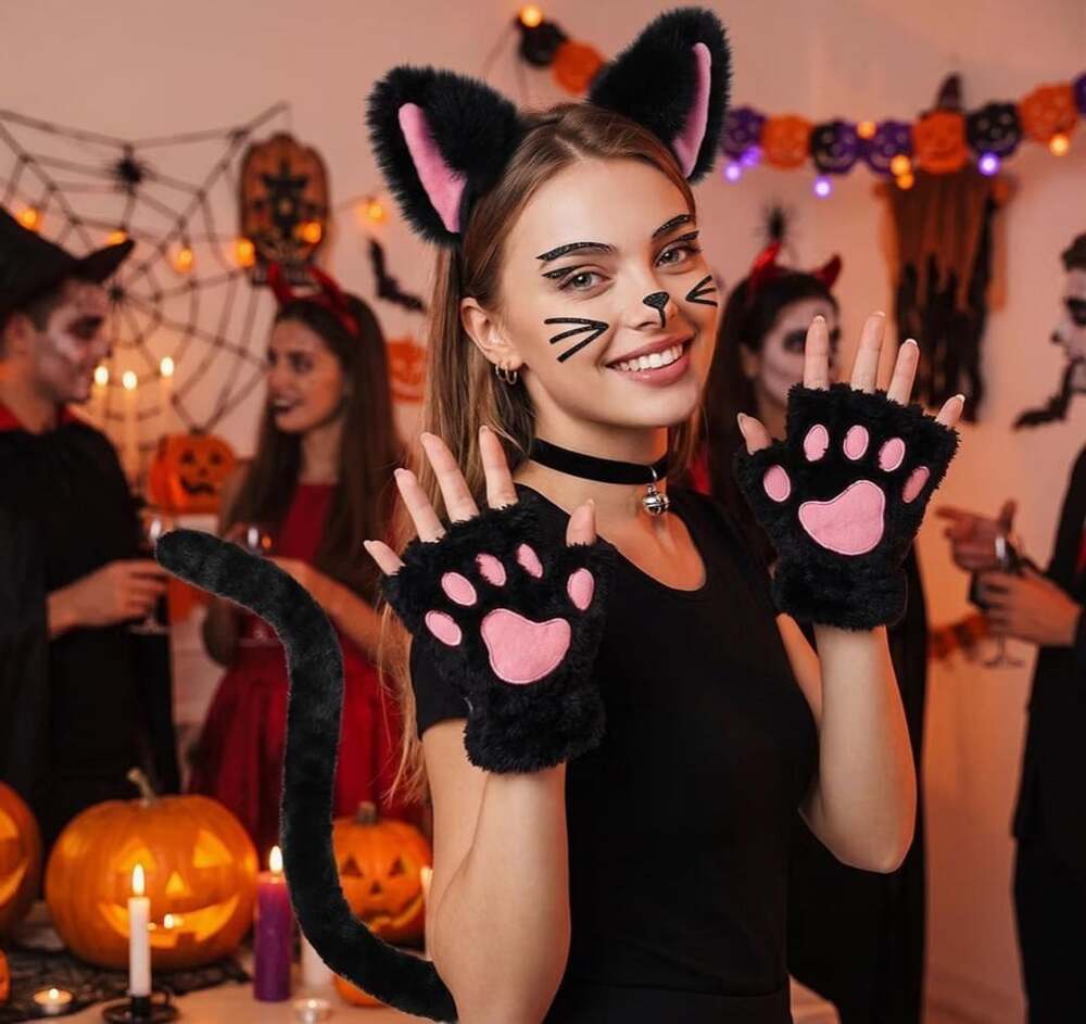 Halloween Black Pink Cat Claw Paw Costume Accessories One Size New